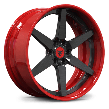 Custom forged 2-piece 6 spoke wheels RV-DF14 in red and black, designed for Ford F-150 trucks for enhanced performance.